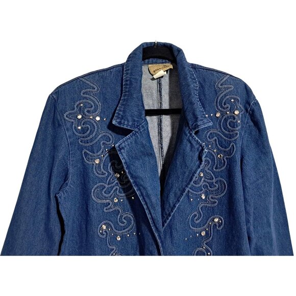 Vintage 80s Rhinestone Embellished Denim Jacket S by Gabby & Claudia - Picture 7 of 8